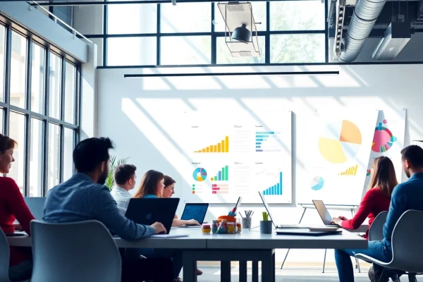 Stratégies SEO efficaces pour propulser votre entreprise à Montréal Boost your SEO with a team brainstorming digital strategies in a bright office.