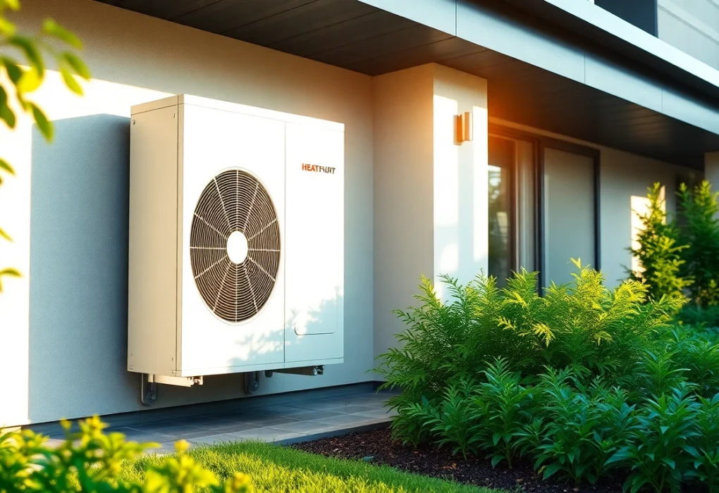 Heat pump unit demonstrating chauffage par pompe à chaleur integrated into a residential setting, enhancing energy efficiency and eco-friendliness.