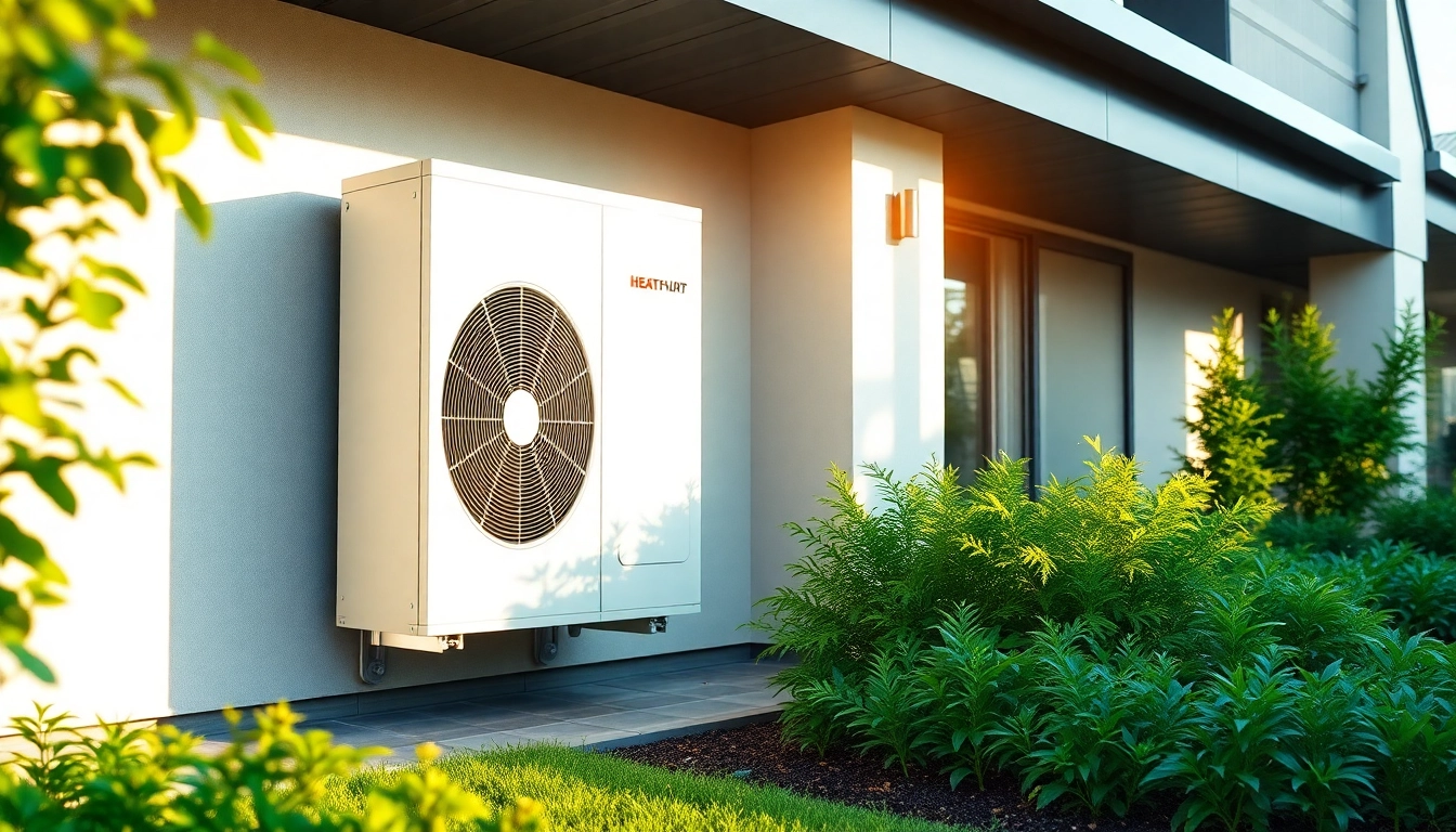 Heat pump unit demonstrating chauffage par pompe à chaleur integrated into a residential setting, enhancing energy efficiency and eco-friendliness.