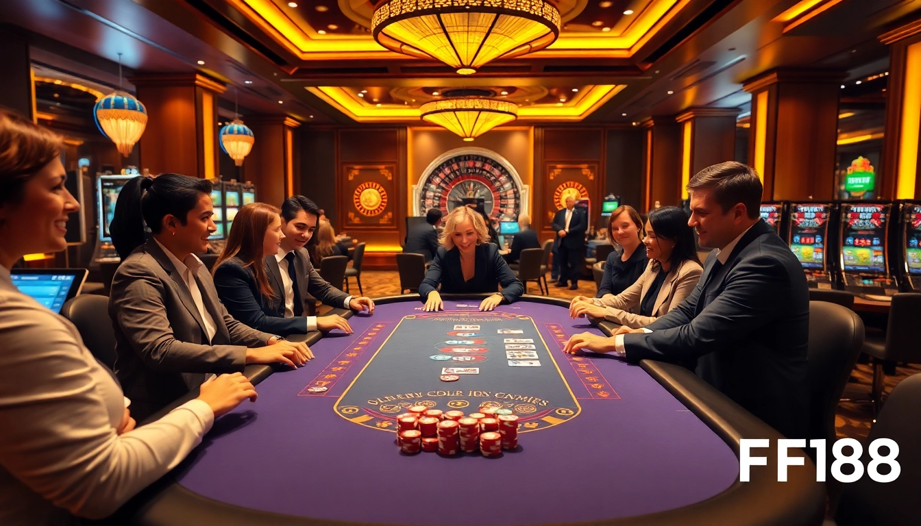 F168 casino scene showcasing vibrant poker action and thrilling roulette games.