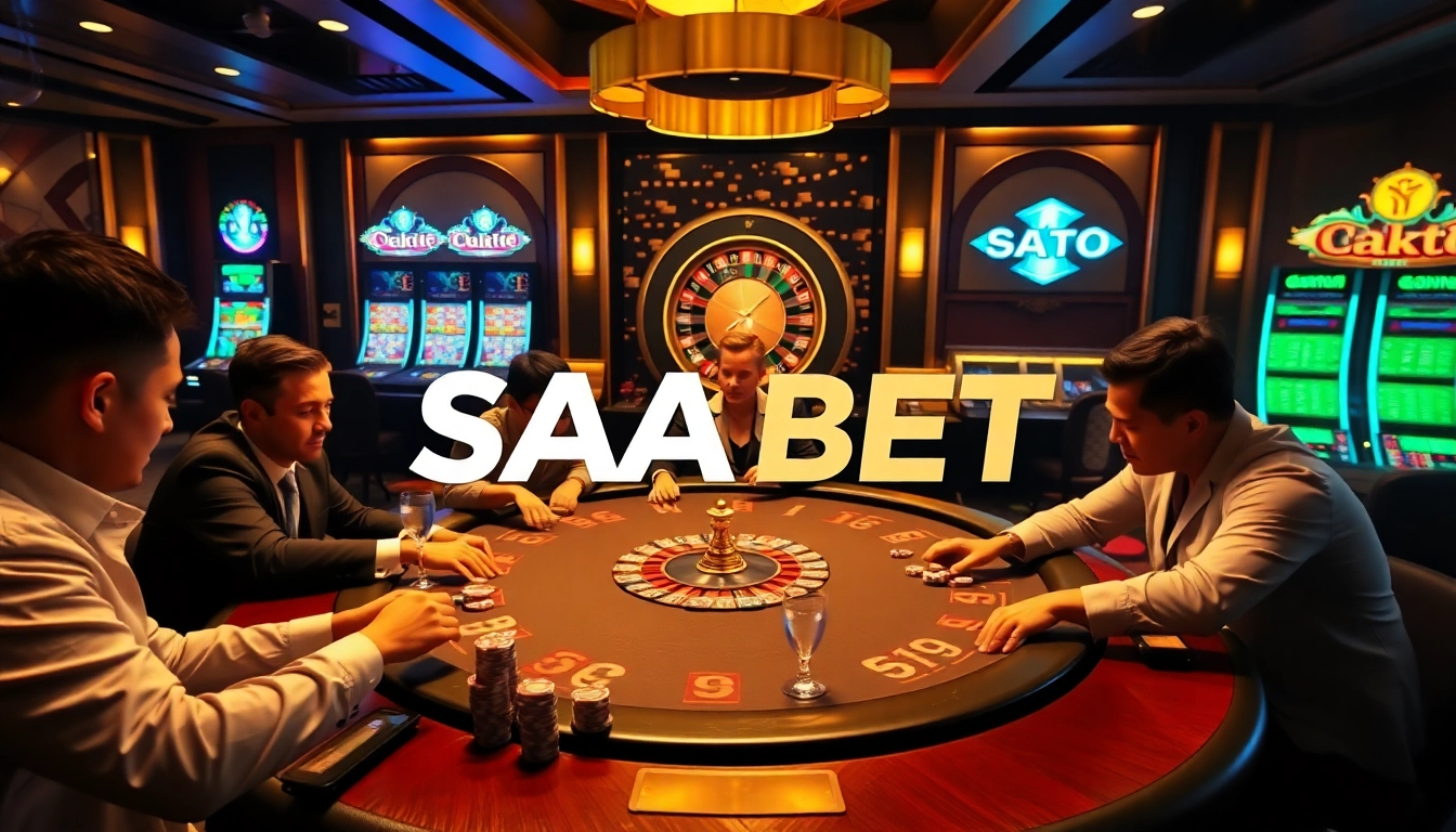 Engaging players at a SAO BET poker table in a luxurious casino setting.