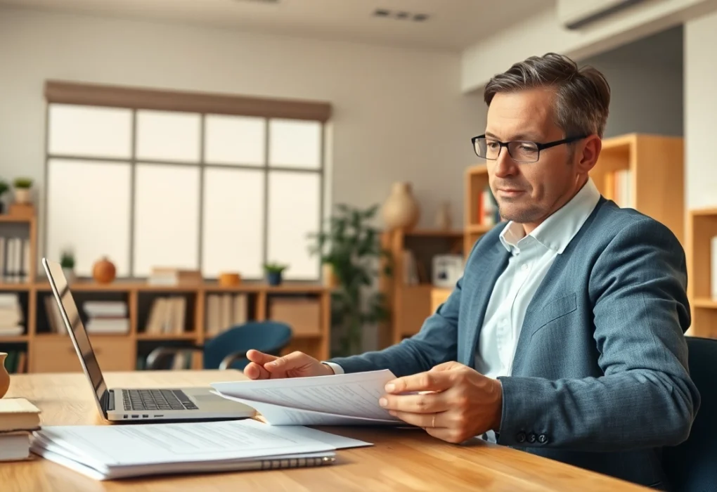 traducteur assermenté travaillant dans un environnement de bureau moderne