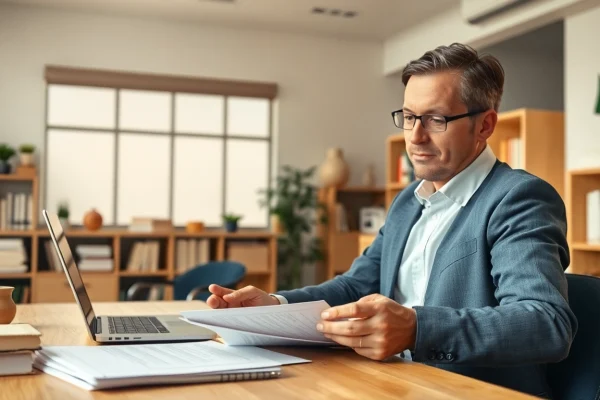 traducteur assermenté travaillant dans un environnement de bureau moderne