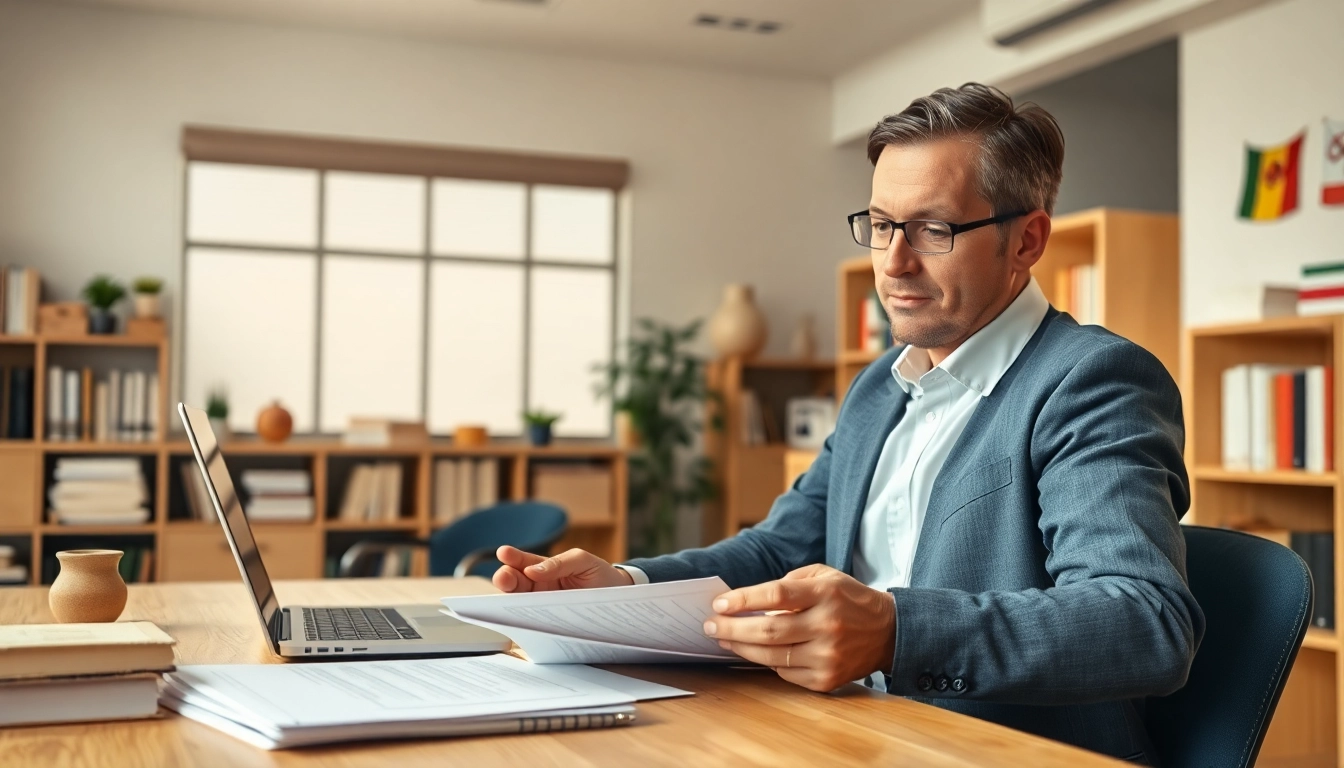 traducteur assermenté travaillant dans un environnement de bureau moderne