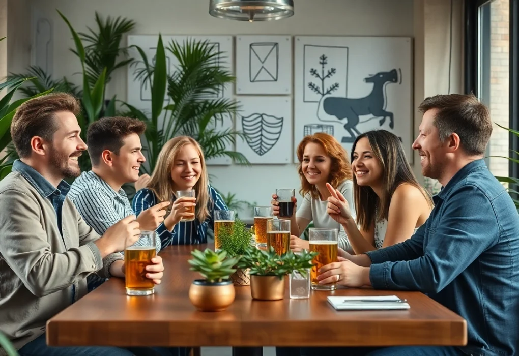 Un groupe d'amis profitant d'un style de vie dynamique dans un café convivial.
