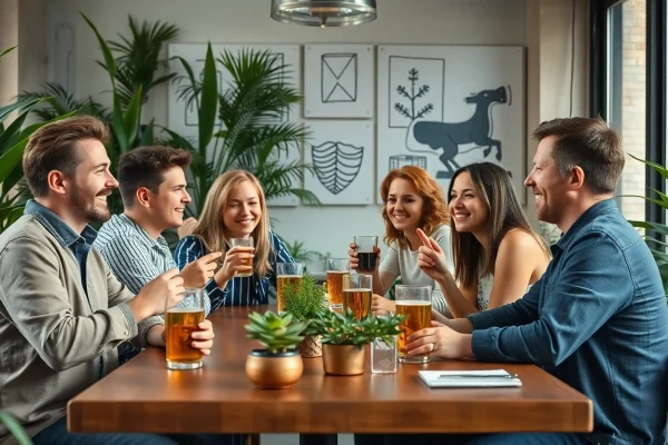 Un groupe d'amis profitant d'un style de vie dynamique dans un café convivial.