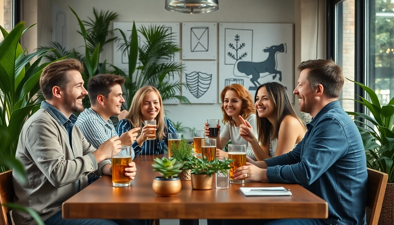 Un groupe d'amis profitant d'un style de vie dynamique dans un café convivial.