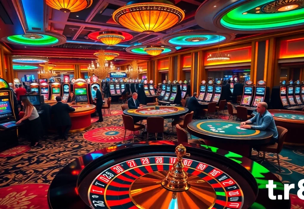 Experience the thrill of gambling at tr88 with vibrant casino gaming tables and slot machines.