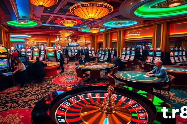 Experience the thrill of gambling at tr88 with vibrant casino gaming tables and slot machines.