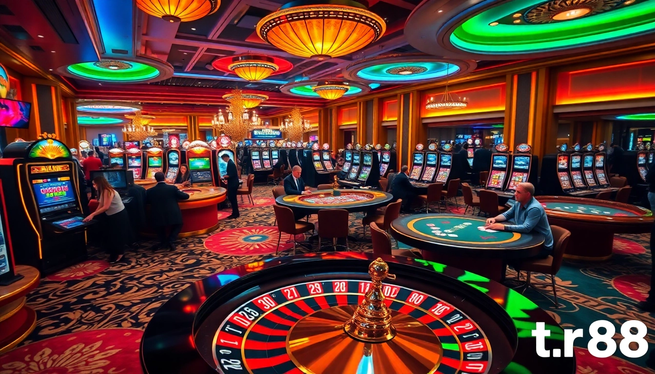 Experience the thrill of gambling at tr88 with vibrant casino gaming tables and slot machines.