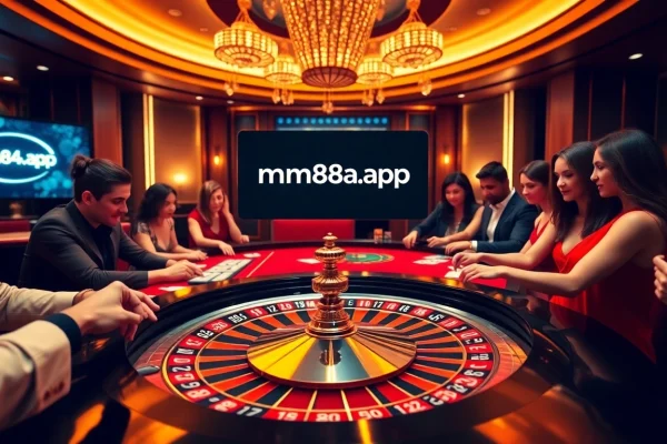 Exciting roulette action showcasing players at the luxury casino near https://mm88a.app/.