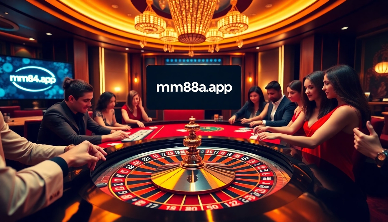 Exciting roulette action showcasing players at the luxury casino near https://mm88a.app/.