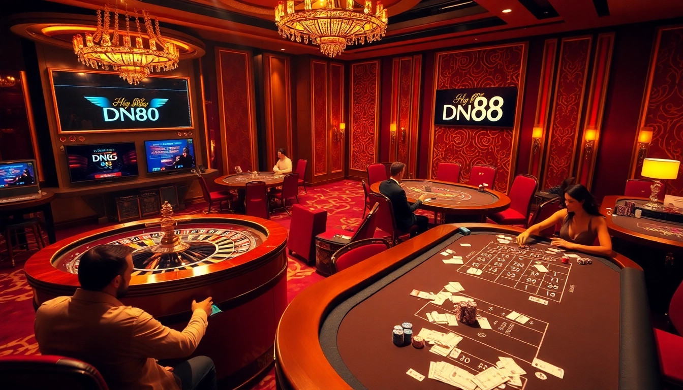 Experience the excitement of DN88 with professional gamblers competing at elegant casino tables.