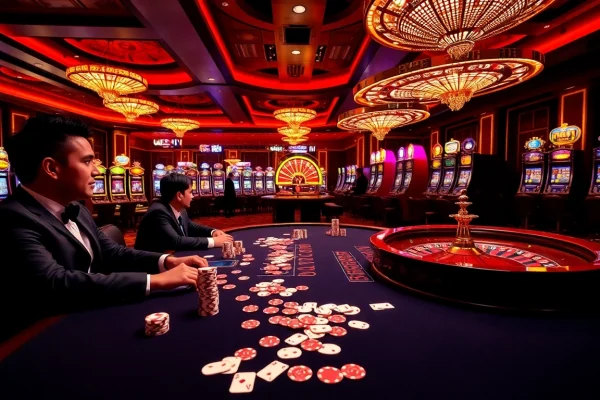 Experience thrilling gaming action at LUCK8.COM in a luxurious casino setting.