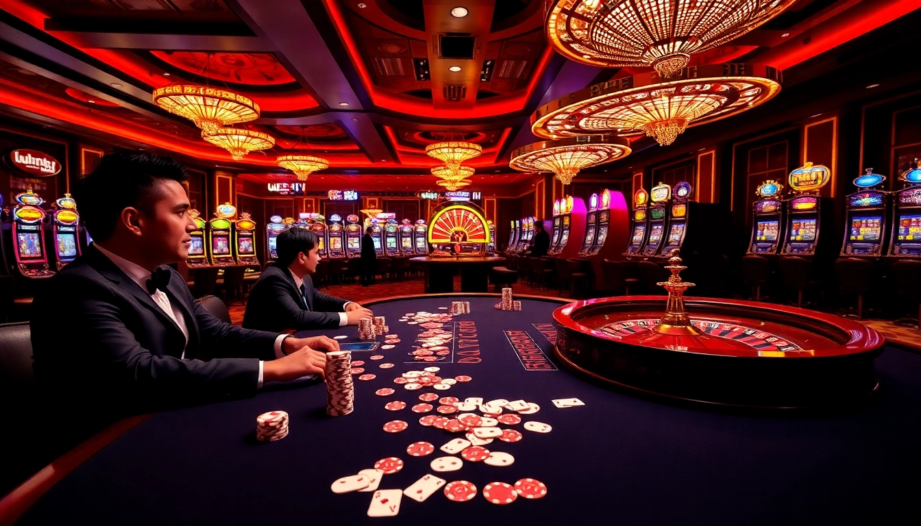 Experience thrilling gaming action at LUCK8.COM in a luxurious casino setting.