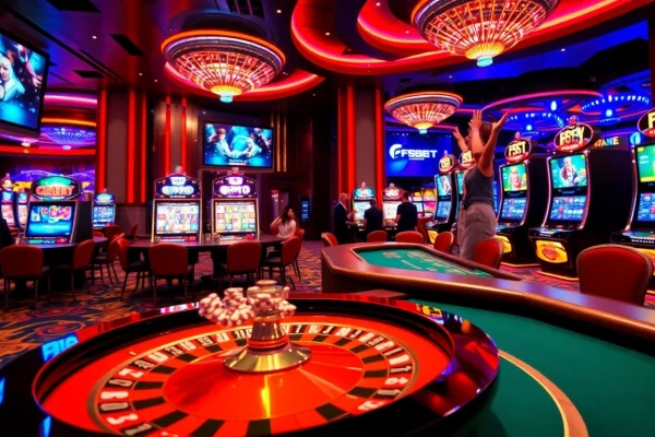 Experience thrilling gambling action at fsbet.one with poker chips and casino tables.