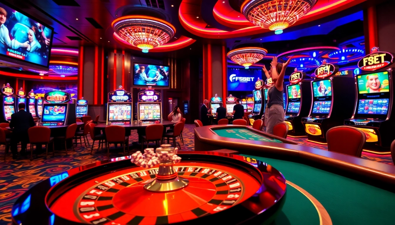 Experience thrilling gambling action at fsbet.one with poker chips and casino tables.