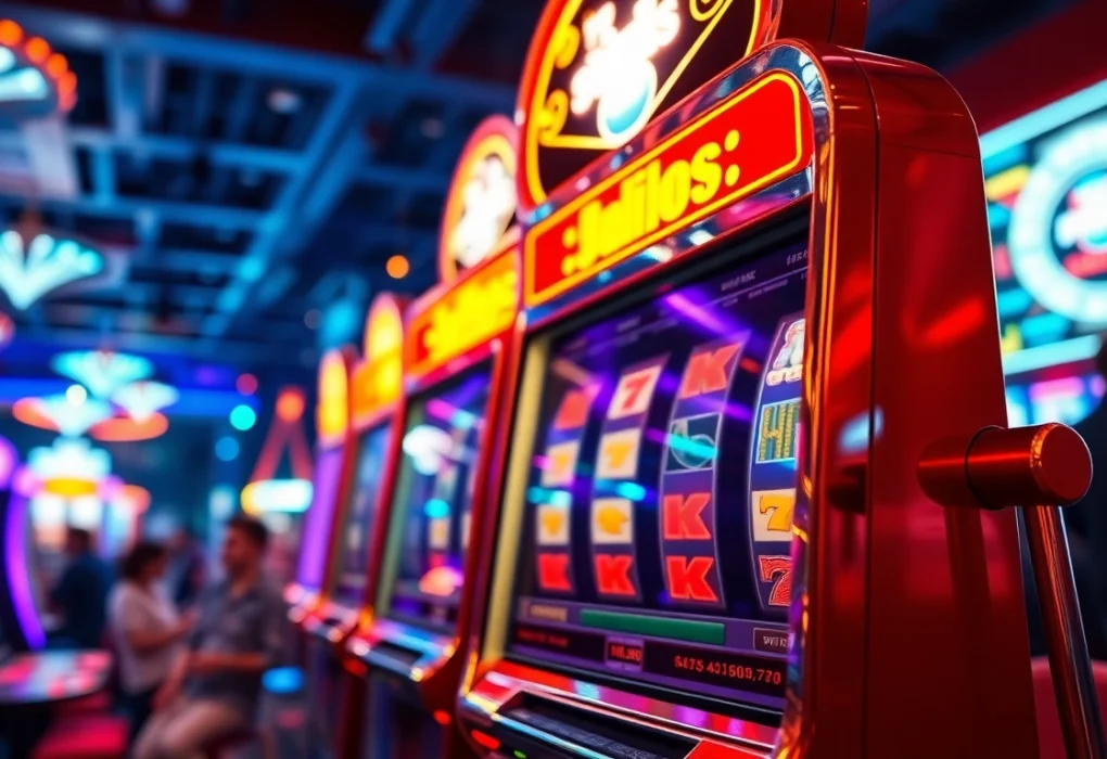 Jouez à des machines à sous en ligne sans dépôt dans un casino animé et coloré.