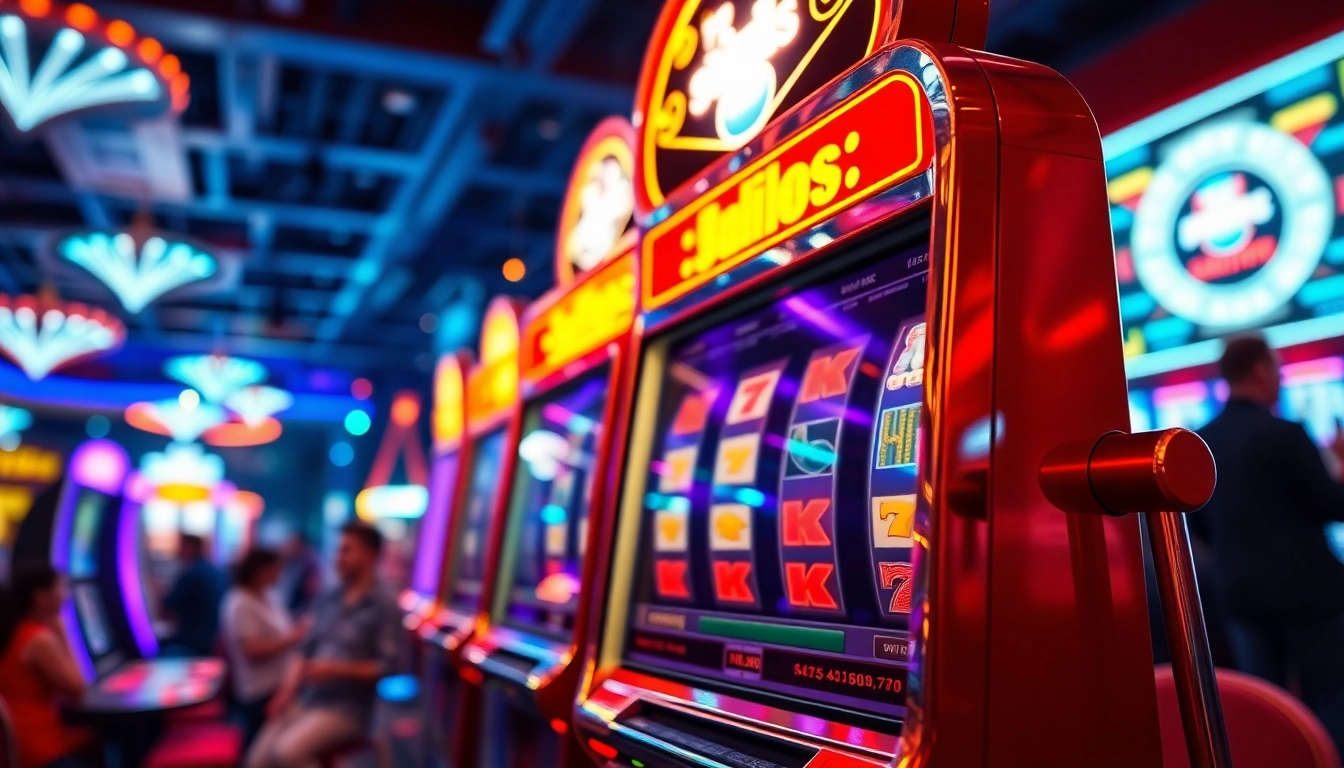 Jouez à des machines à sous en ligne sans dépôt dans un casino animé et coloré.