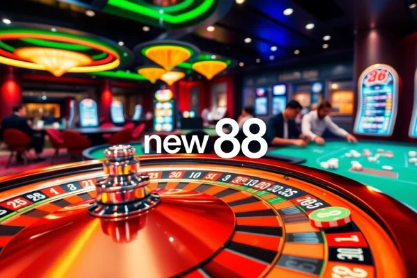 Experience the thrill of new 88 casino with players enjoying poker, roulette, and slot machines.