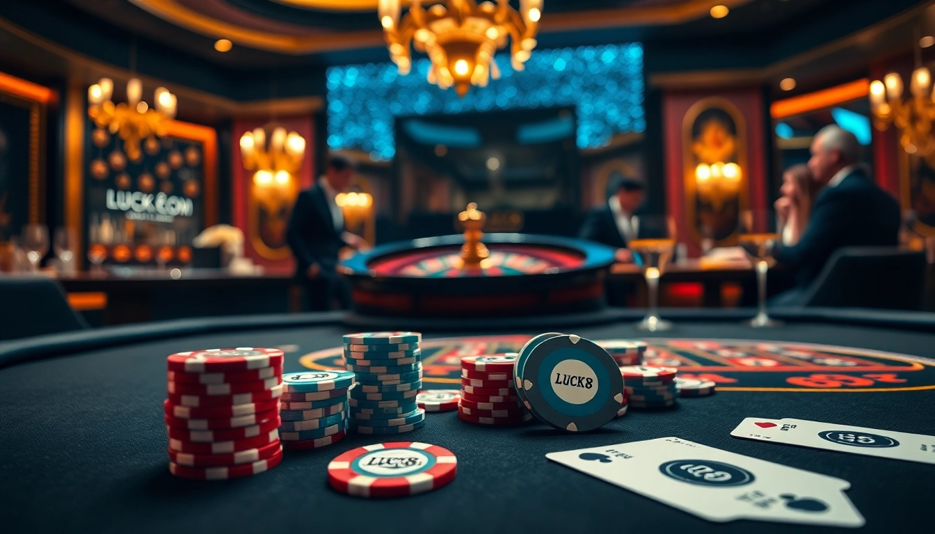 Experience the thrill of winning at LUCK8.COM with vibrant casino visuals and gaming excitement.