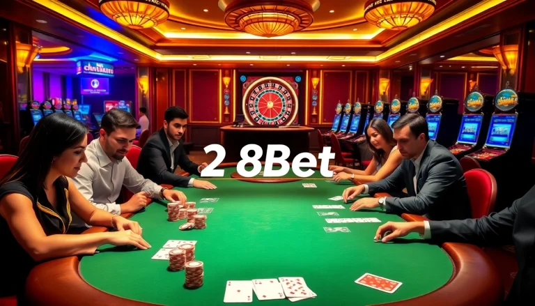 Experience high-stakes excitement at 28Bet with players immersed in a vibrant casino atmosphere.