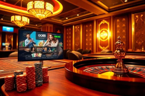 Capturing the excitement of go88 online gaming with vibrant casino tables and live dealer action.