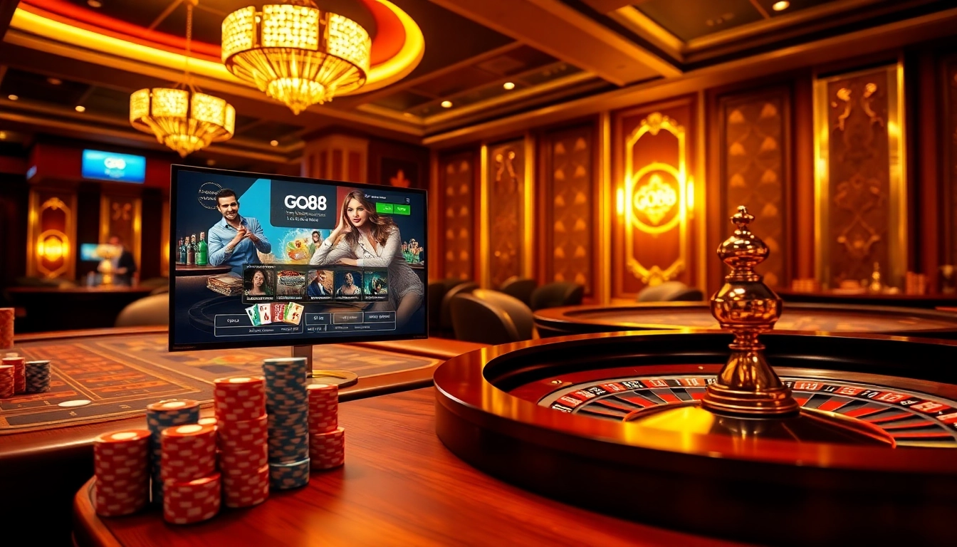 Capturing the excitement of go88 online gaming with vibrant casino tables and live dealer action.