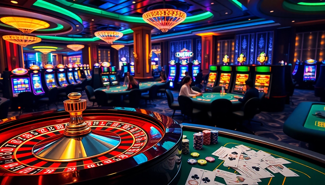 Exciting gambling action at a luxury casino featuring the vibrant S8 stand and roulette wheel.