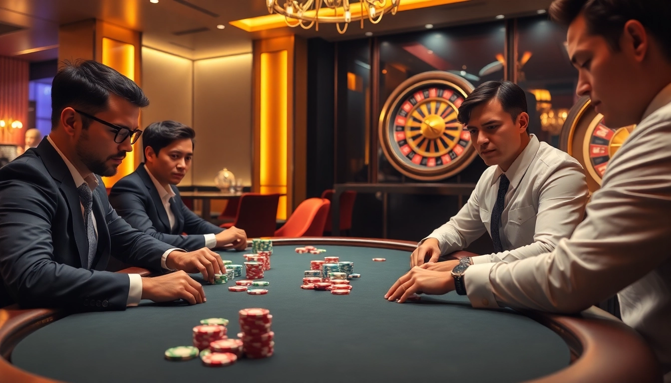 High-stakes poker action at DH88 casino, featuring intense players and vibrant chips.