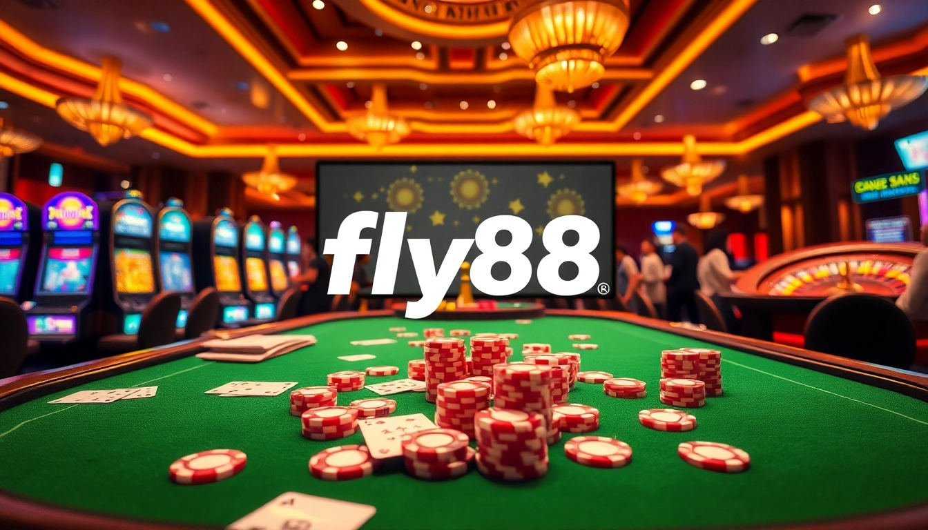 Betting at a vibrant poker table showcasing https://fly88.services/ with colorful chips and cards.