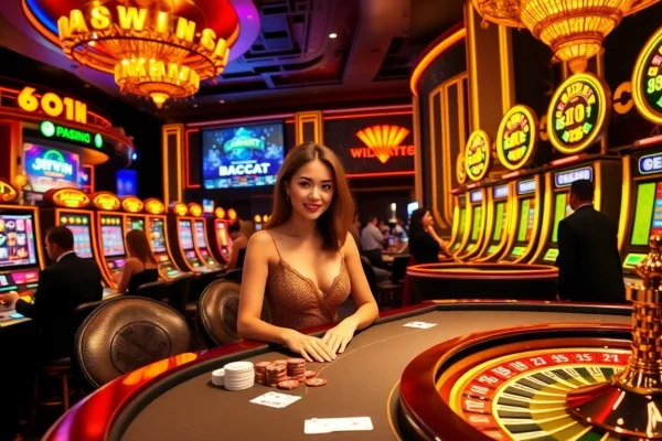 High-stakes gaming action at 98win com featuring poker tables and slot machines