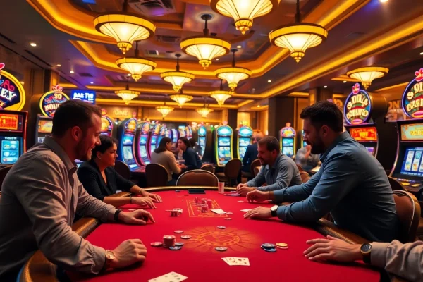 Jouer à des jeux dans un casino en crypto avec une ambiance dynamique et des lumières éclatantes.